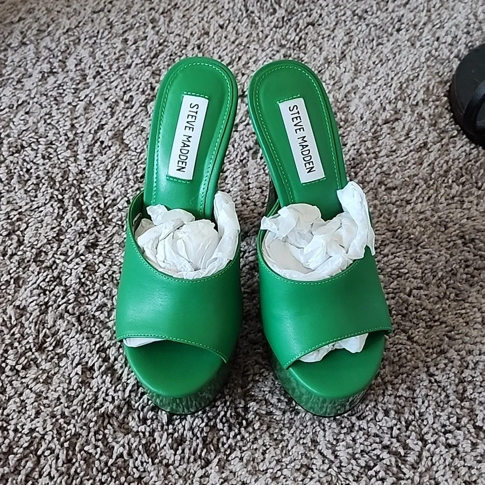 Steve Madden Bristal slip on green platform shoes-6 - Picture 2 of 11
